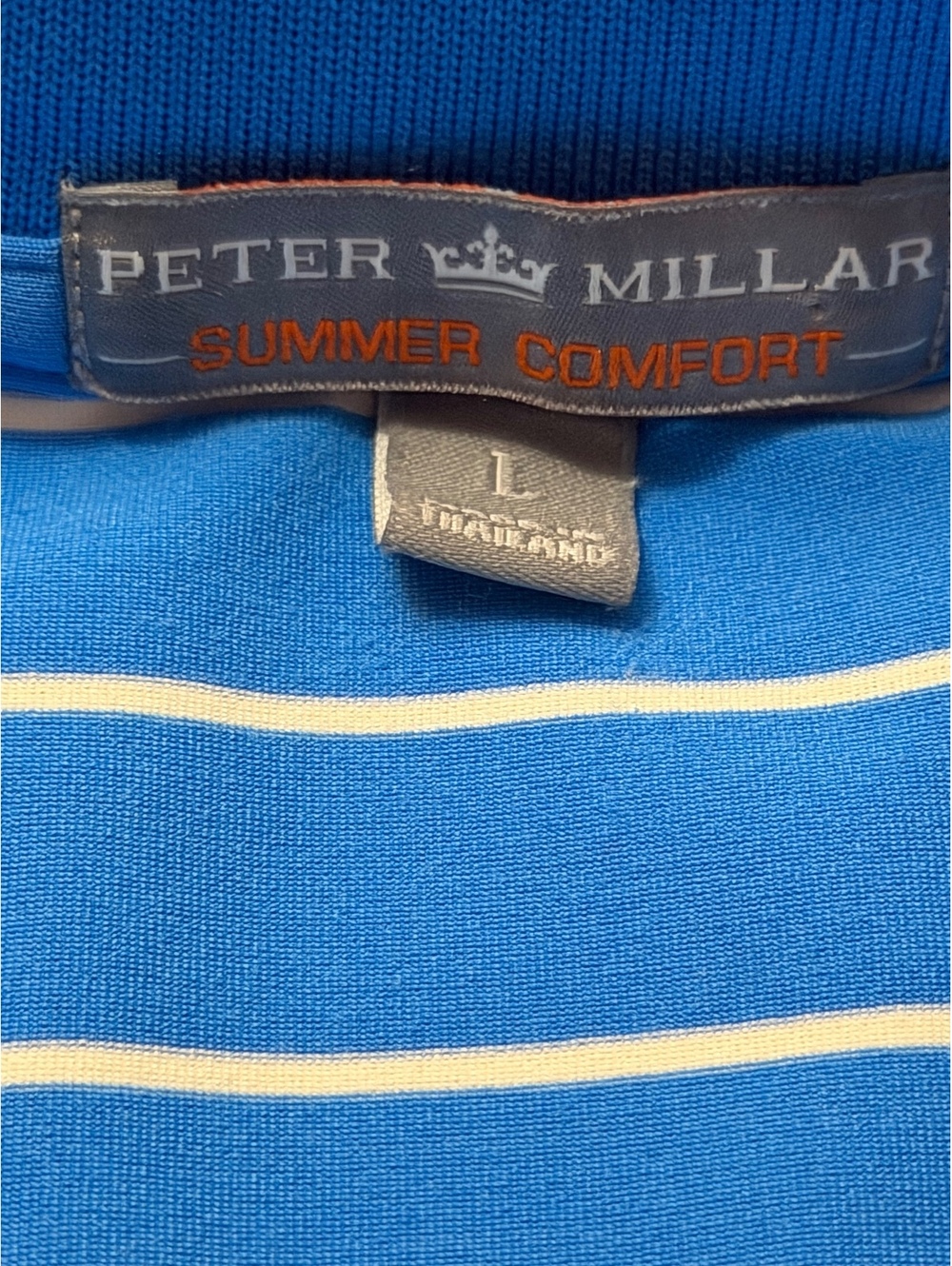 Peter Millar Summer Comfort Blue Striped Polo Shirt Large